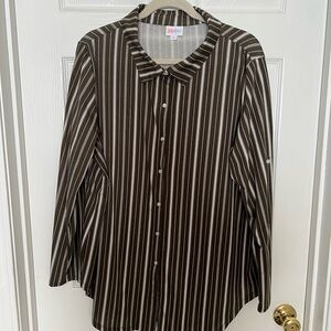LuLaRoe Valentina Brown and White Striped Shirt